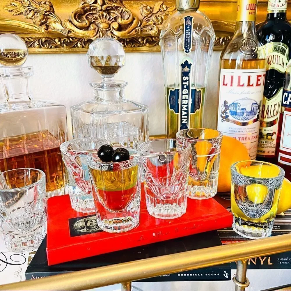 ♥️ 6 vintage mid century thick heavyweight shot glasses,  PRICE FIRM.